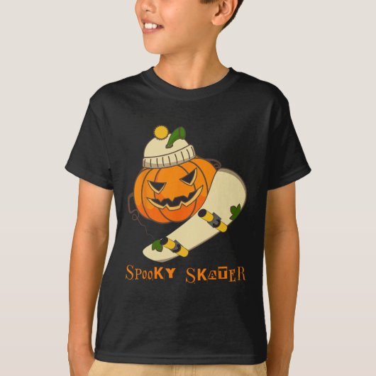 パンプキンスケートボードハロウィーン衣装おもしろいスケートボア Tシャツ (正面)