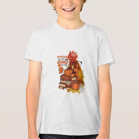 パンプキンスパイスがすべてを可愛くする 秋のニワトリVib トライブレンドTシャツ (正面)