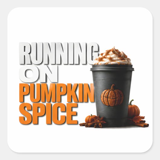 🎃 パンプキンスパイスで走る 秋 ハロウィン 引用 ☕ スクエアシール (正面)