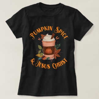 パンプキンスパイスとイエスキリストデザイン Tシャツ