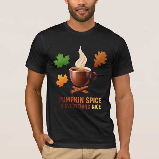 パンプキンスパイスと幸せな秋のコーヒー Tシャツ (正面)