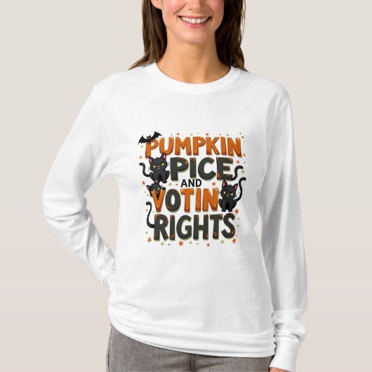パンプキンスパイスと投票権ハロウィーン Tシャツ (正面)