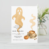 パンプキンスパイスの秋のコーヒードリンクのベビーシャワー 招待状 (スタンド正面)