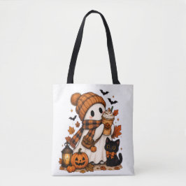 パンプキンスパイスゴーストのハロウィン トートバッグ