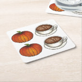 パンプキンスパイスシーズンオレンジオータム秋コーヒー スクエアペーパーコースター (アングル)