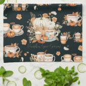 パンプキンスパイスシーズンフローララテマグブラック キッチンタオル (折り畳み)