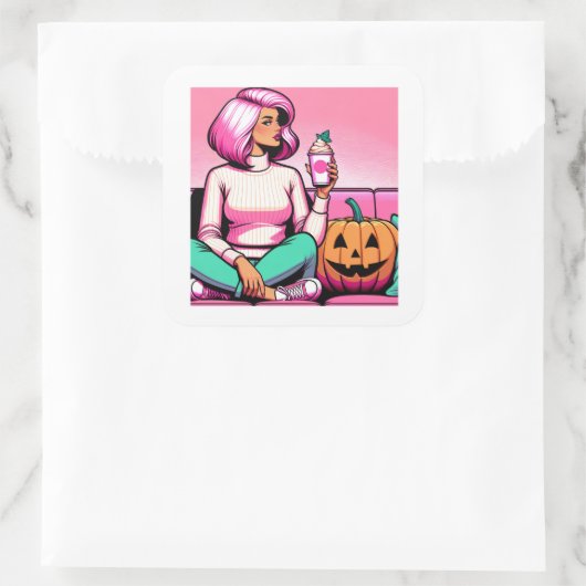 パンプキンスパイスシーズンポップ・アートのアートステッカー スクエアシール (バッグ)