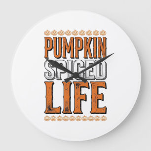 パンプキンスパイスドライフ ヴィンテージ ハロウィン タイポグラフィ D ラージ壁時計