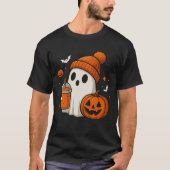 パンプキンスパイスドリンクの幽霊デザイン Tシャツ (正面)
