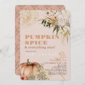 パンプキンスパイスボホフローラピンクガールベビーシャワー 招待状 (正面/裏面)