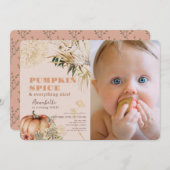 パンプキンスパイスボホフローラピンク1stバースデーフォト 招待状 (正面/裏面)
