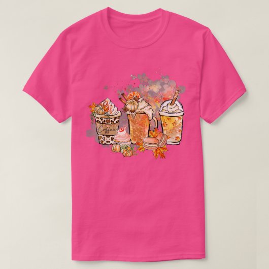 パンプキンスパイスラテ秋コーヒー暖かい落離れち Tシャツ (デザイン正面)
