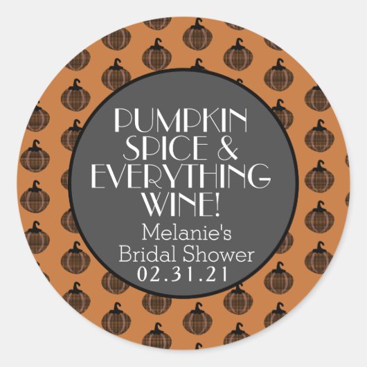 パンプキンスパイスワイン秋ブライダルシャワー ラウンドシール (正面)