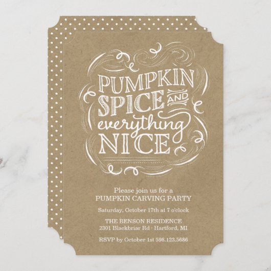 パンプキンスパイスヴィンテージクラフトパンプキンカービングパーティー 招待状 (正面/裏面)
