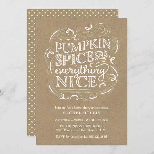 パンプキンスパイスヴィンテージ秋ベビーシャワー招待状 セーブザデート (正面/裏面)