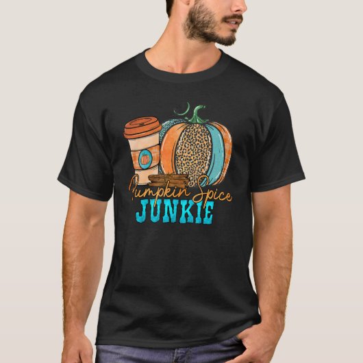 パンプキンスパイス中毒者の秋の気分 西洋ヒョウ柄プー Tシャツ (正面)
