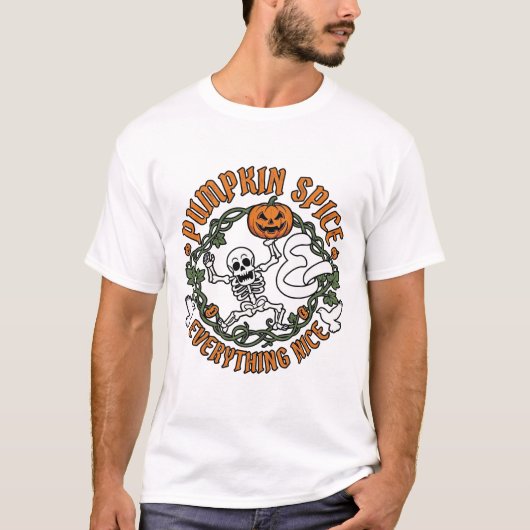パンプキンスパイス全てが素敵なハロウィーン スケルトン V Tシャツ (正面)
