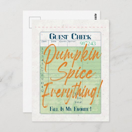 パンプキンスパイス秋オータムゲストチェックコーヒーラテ ポストカード (正面/裏面)