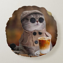 パンプキンスパイス秋キャットラウンド装飾用クッション ラウンドクッション