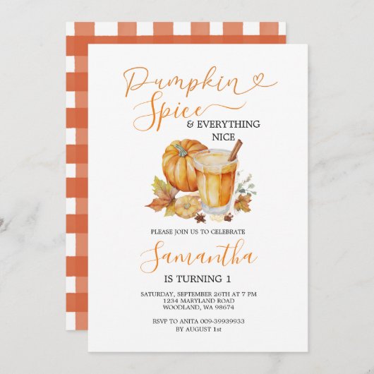 パンプキンスパイス&オールニース秋1st誕生日 招待状 (正面/裏面)