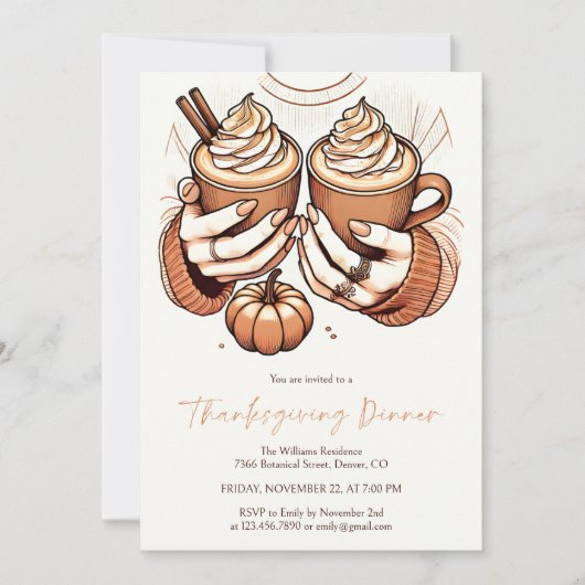 パンプキンスパイス&居心地の良い秋の感謝祭ディナー 招待状 (正面)