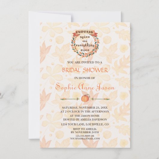 パンプキンスパイス 秋 感謝祭 ブライダルシャワー 招待状 (正面)
