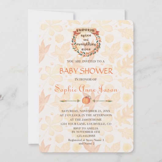 パンプキンスパイス 秋 感謝祭 ベビーシャワー 招待状 (正面)