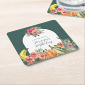 パンプキンスピカラフルンクフローラ誕生日パーティー スクエアペーパーコースター (アングル)