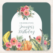 パンプキンスピカラフルンクフローラ誕生日パーティー スクエアペーパーコースター (正面)