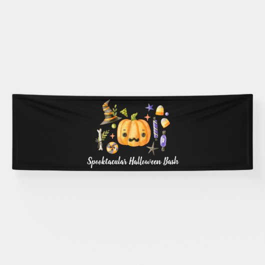 パンプキンスプクトカキュラハロウィーンバッシュパーティーブラックバ 横断幕 (横)