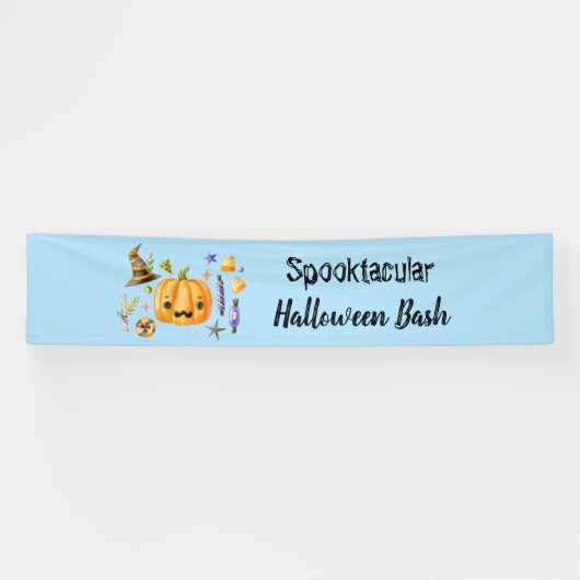 パンプキンスプークタキュラハロウィンバッシュパーティーブルー 横断幕 (横)