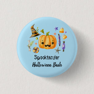パンプキンスプークタキュラハロウィンバッシュパーティーブルー 缶バッジ