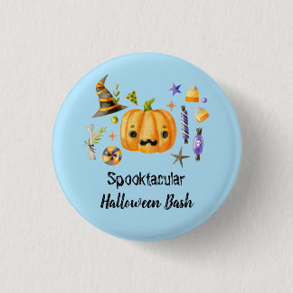 パンプキンスプークタキュラハロウィンバッシュパーティーブルー 缶バッジ