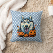 パンプキンスポップ・アートのハロウィーンで焼けるかすれた犬 クッション (ブランケット)
