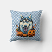 パンプキンスポップ・アートのハロウィーンで焼けるかすれた犬 クッション (裏面)