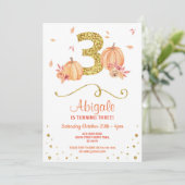 パンプキンスリー誕生日第3秋パーティー金ゴールド招待状 招待状 (スタンド正面)