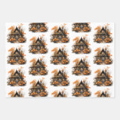 パンプキンス幽霊のよく出るハロウィーンパターンの家 ラッピングペーパーシート (正面)