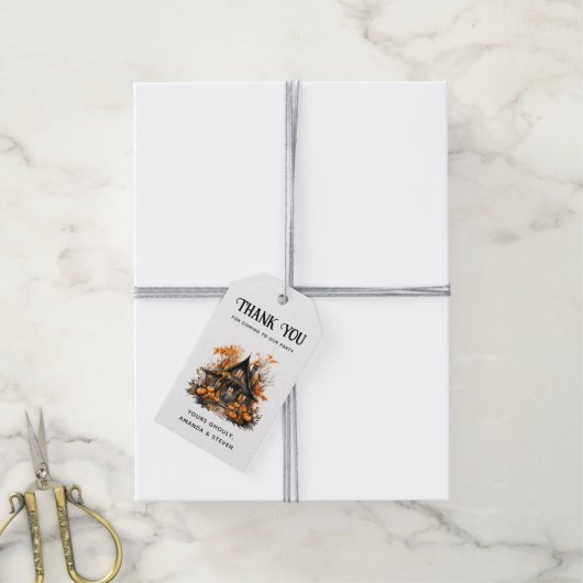 パンプキンス幽霊のよく出るハロウィーン付きの家ありがとう ギフトタグ (より糸付き)