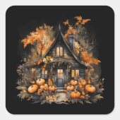 パンプキンス幽霊のよく出るハロウィーン付きハウス スクエアシール (正面)