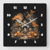 パンプキンス幽霊のよく出るハロウィーン付きハウス スクエア壁時計 (正面)