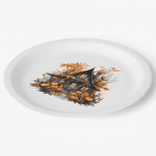 パンプキンス幽霊のよく出るハロウィーン付きハウス ペーパープレート (アングル)