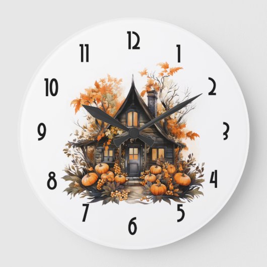 パンプキンス幽霊のよく出るハロウィーン付きハウス ラージ壁時計 (正面)