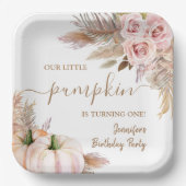 パンプキンズウォーターカラーボホガールズ秋1st誕生日 ペーパープレート (正面)