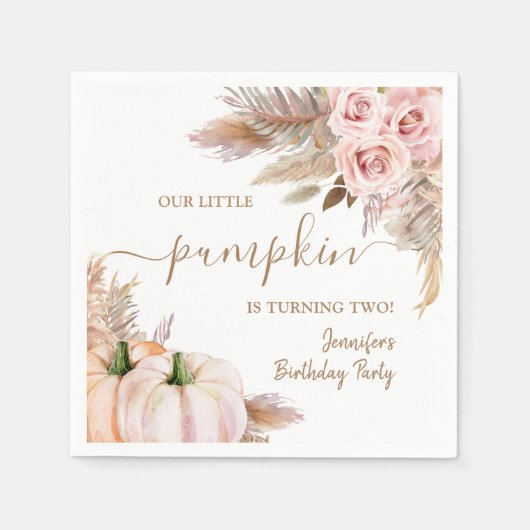 パンプキンズウォーターカラーボホガールズ秋2nd誕生日 スタンダードカクテルナプキン (正面)