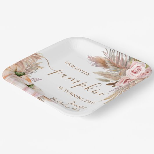 パンプキンズウォーターカラーボホガールズ秋2nd誕生日 ペーパープレート (傾斜あり)