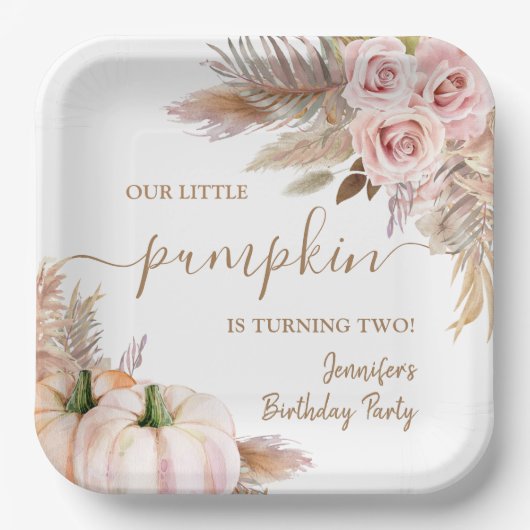 パンプキンズウォーターカラーボホガールズ秋2nd誕生日 ペーパープレート (正面)