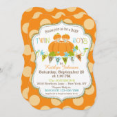 パンプキンズツインボーイズ秋ベビーシャワー招待状 招待状 (正面/裏面)