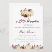 パンプキンズバーガンディオレンジフローラベイビーシャワー  招待状 (正面/裏面)