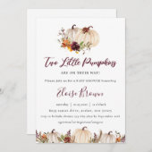 パンプキンズブルガンディオレンジフローラツインズベビーシャワー 招待状 (正面/裏面)