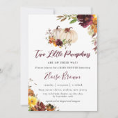 パンプキンズブルガンディオレンジフローラツインズベビーシャワー 招待状 (正面)